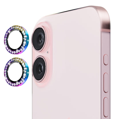 For iPhone 16 / 16 Plus ENKAY AR Anti-reflection Individual Diamond Ring Camera Lens Glass Full Film(Colorful) by ENKAY