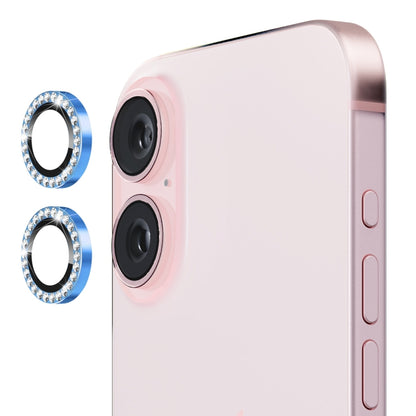 For iPhone 16 / 16 Plus ENKAY AR Anti-reflection Individual Diamond Ring Camera Lens Glass Full Film(Sky Blue) by ENKAY