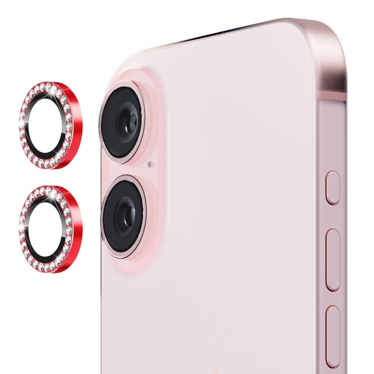 For iPhone 16 / 16 Plus ENKAY AR Anti-reflection Individual Diamond Ring Camera Lens Glass Full Film(Red) by ENKAY