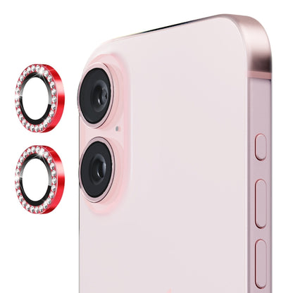 For iPhone 16 / 16 Plus ENKAY AR Anti-reflection Individual Diamond Ring Camera Lens Glass Full Film(Red) by ENKAY