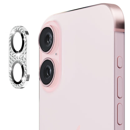 For iPhone 16 / 16 Plus ENKAY Hat-Prince Blink Diamond Camera Lens Aluminium Alloy Tempered Glass Film(Silver) by ENKAY