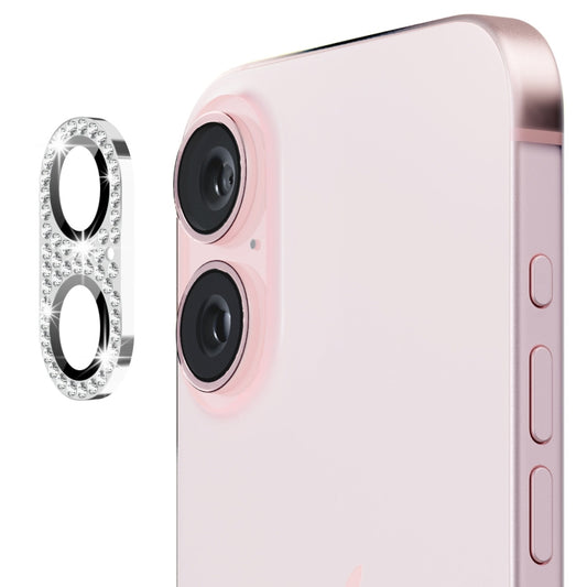 For iPhone 16 / 16 Plus ENKAY Hat-Prince Blink Diamond Camera Lens Aluminium Alloy Tempered Glass Film(Silver) by ENKAY