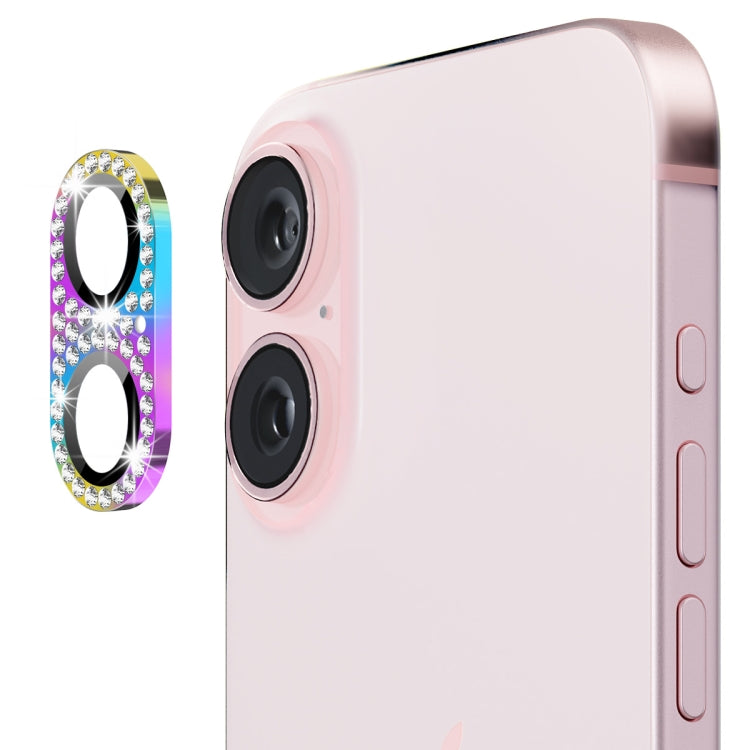 For iPhone 16 / 16 Plus ENKAY Hat-Prince Blink Diamond Camera Lens Aluminium Alloy Tempered Glass Film(Colorful) by ENKAY
