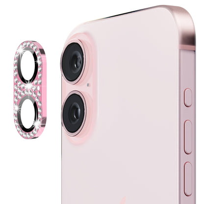 For iPhone 16 / 16 Plus ENKAY Hat-Prince Blink Diamond Camera Lens Aluminium Alloy Tempered Glass Film(Pink) by ENKAY