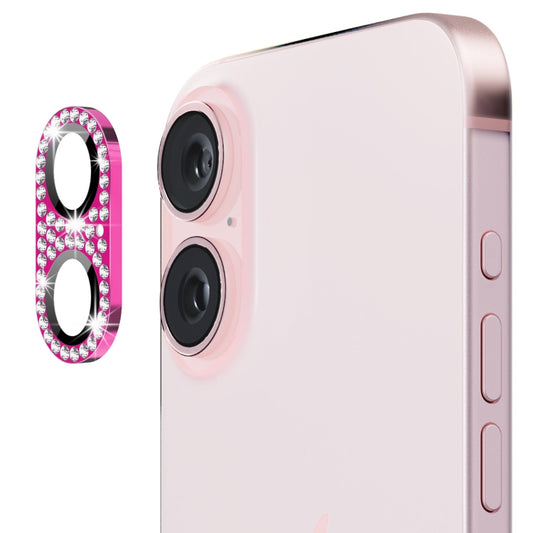 For iPhone 16 / 16 Plus ENKAY Hat-Prince Blink Diamond Camera Lens Aluminium Alloy Tempered Glass Film(Rose Red) by ENKAY