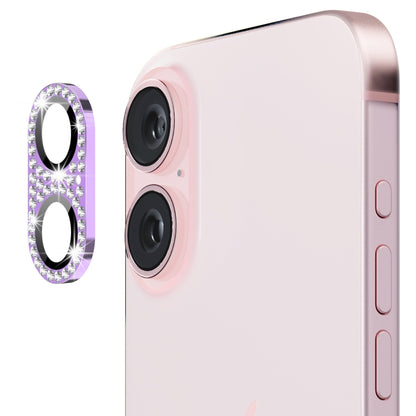 For iPhone 16 / 16 Plus ENKAY Hat-Prince Blink Diamond Camera Lens Aluminium Alloy Tempered Glass Film(Light Purple) by ENKAY