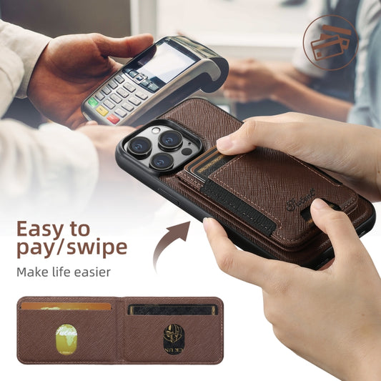 For iPhone 16 Pro Max Suteni H17 Cross Grain Leather MagSafe Detachable Wallet Phone Case(Brown) by Suteni
