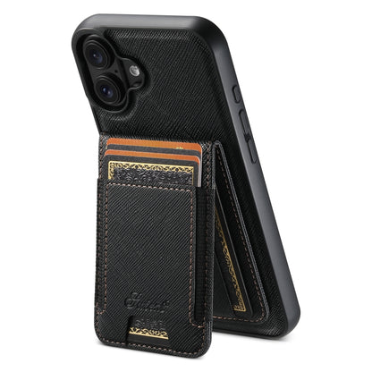 For iPhone 16 Suteni H17 Cross Grain Leather MagSafe Detachable Wallet Phone Case(Black) by Suteni