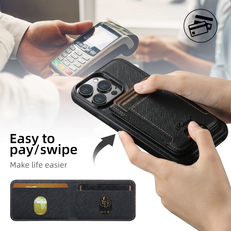 For iPhone 16 Suteni H17 Cross Grain Leather MagSafe Detachable Wallet Phone Case(Black) by Suteni