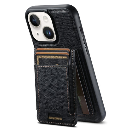 For iPhone 15 Suteni H17 Cross Grain Leather MagSafe Detachable Wallet Phone Case(Black) by Suteni