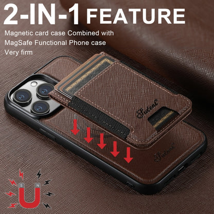 For iPhone 14 Pro Suteni H17 Cross Grain Leather MagSafe Detachable Wallet Phone Case(Brown) by Suteni
