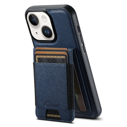 For iPhone 14 Suteni H17 Cross Grain Leather MagSafe Detachable Wallet Phone Case(Blue) by Suteni
