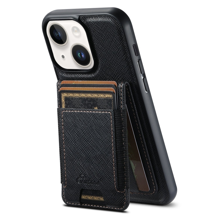 For iPhone 13 Suteni H17 Cross Grain Leather MagSafe Detachable Wallet Phone Case(Black) by Suteni
