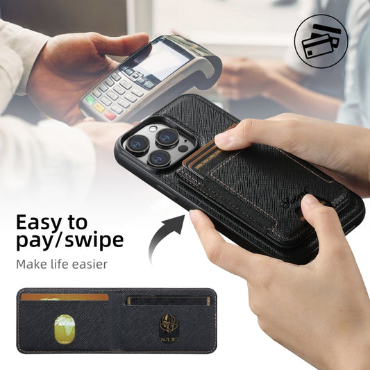For iPhone 12 Pro Max Suteni H17 Cross Grain Leather MagSafe Detachable Wallet Phone Case(Black) by Suteni