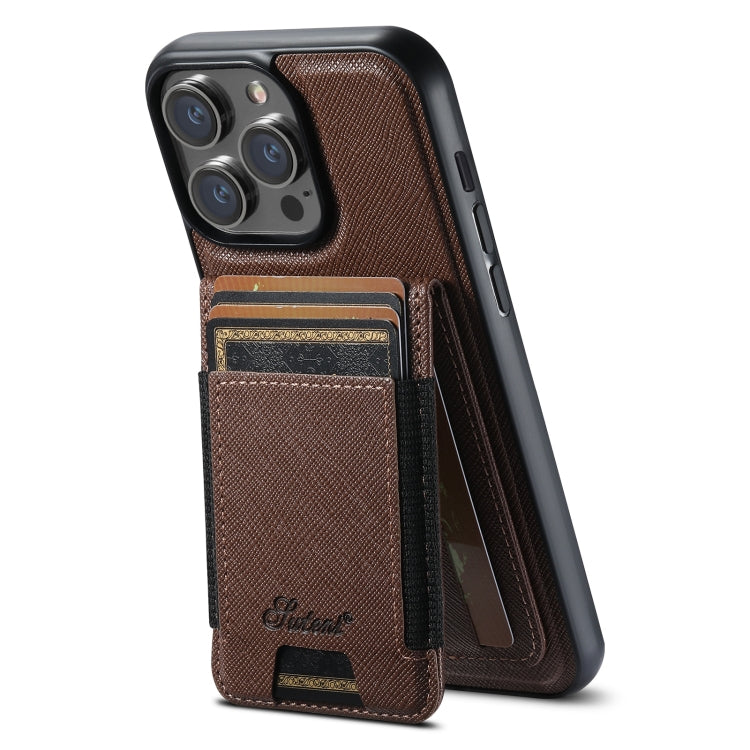 For iPhone 12 Pro Max Suteni H17 Cross Grain Leather MagSafe Detachable Wallet Phone Case(Brown) by Suteni