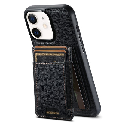 For iPhone 12 Suteni H17 Cross Grain Leather MagSafe Detachable Wallet Phone Case(Black) by Suteni