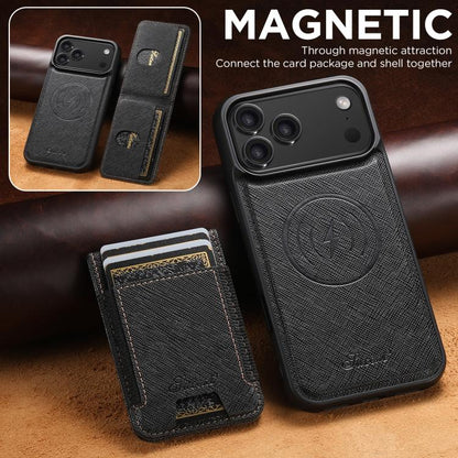 For iPhone 17 Pro Max Suteni H17 Cross Grain Leather MagSafe Detachable Wallet Phone Case(Black) by Suteni