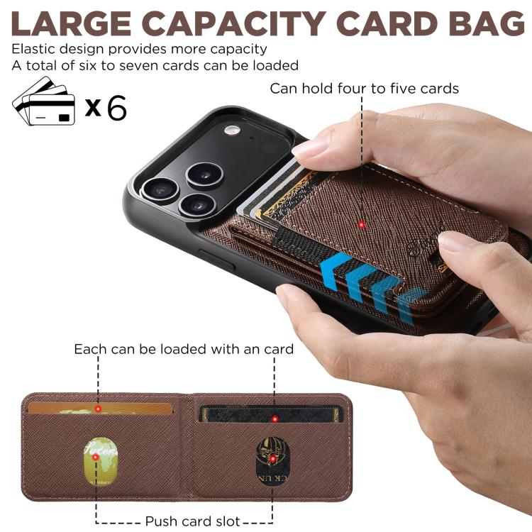 For iPhone 17 Pro Max Suteni H17 Cross Grain Leather MagSafe Detachable Wallet Phone Case(Brown) by Suteni