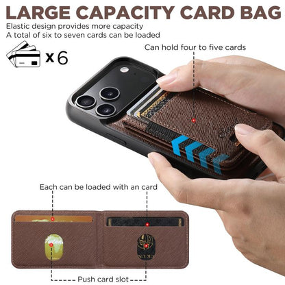 For iPhone 17 Pro Max Suteni H17 Cross Grain Leather MagSafe Detachable Wallet Phone Case(Brown) by Suteni