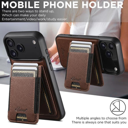 For iPhone 17 Pro Max Suteni H17 Cross Grain Leather MagSafe Detachable Wallet Phone Case(Brown) by Suteni