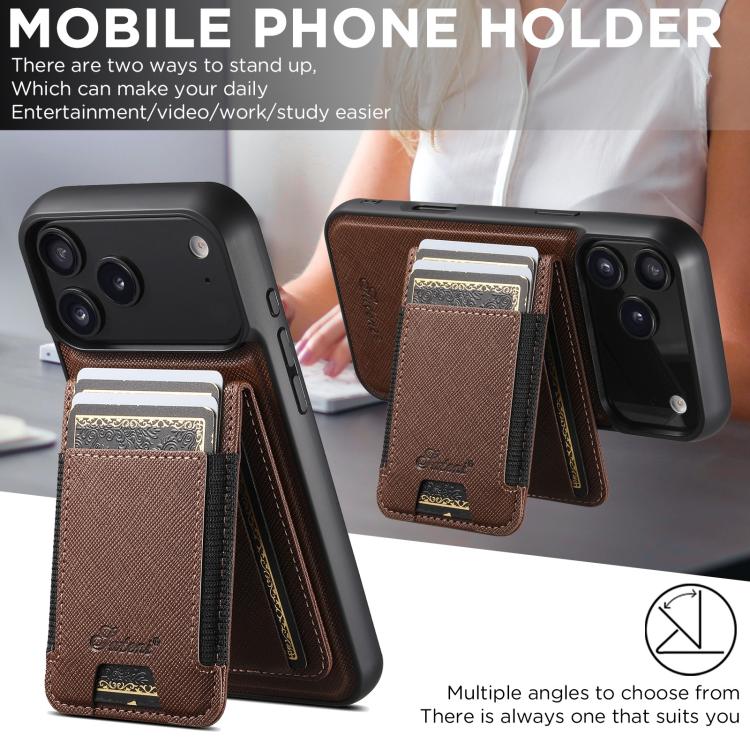 For iPhone 17 Pro Suteni H17 Cross Grain Leather MagSafe Detachable Wallet Phone Case(Brown) by Suteni