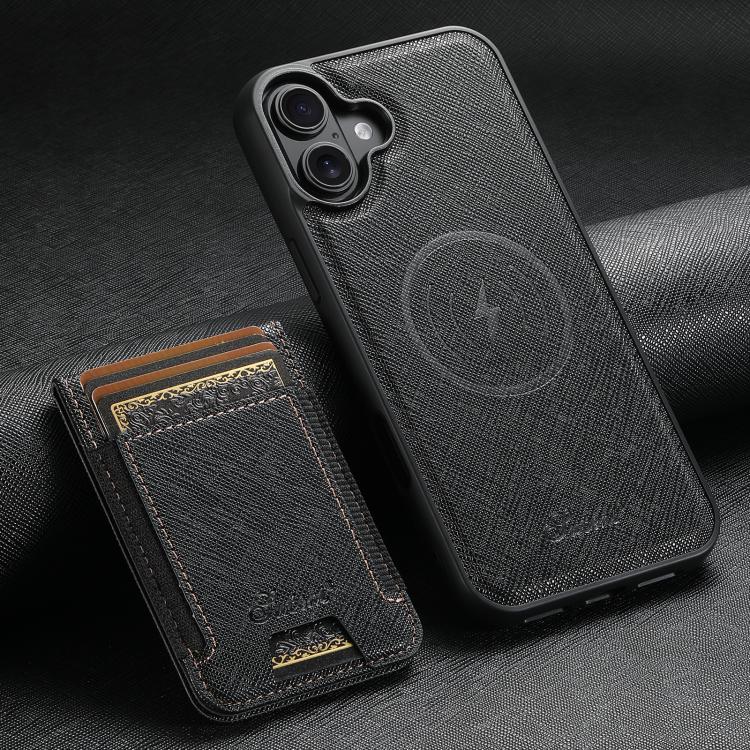 For iPhone 17 Suteni H17 Cross Grain Leather MagSafe Detachable Wallet Phone Case(Black) by Suteni