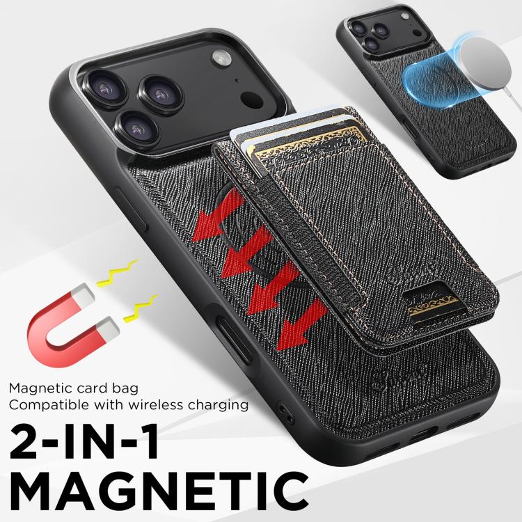 For iPhone 17 Suteni H17 Cross Grain Leather MagSafe Detachable Wallet Phone Case(Black) by Suteni