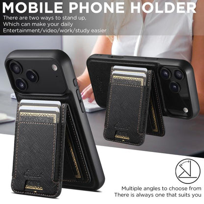 For iPhone 17 Suteni H17 Cross Grain Leather MagSafe Detachable Wallet Phone Case(Black) by Suteni