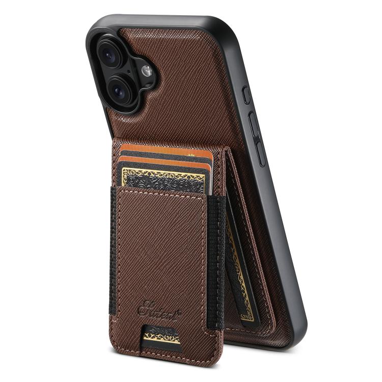 For iPhone 17 Suteni H17 Cross Grain Leather MagSafe Detachable Wallet Phone Case(Brown) by Suteni