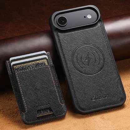 For iPhone Air Suteni H17 Cross Grain Leather MagSafe Detachable Wallet Phone Case(Black) by Suteni