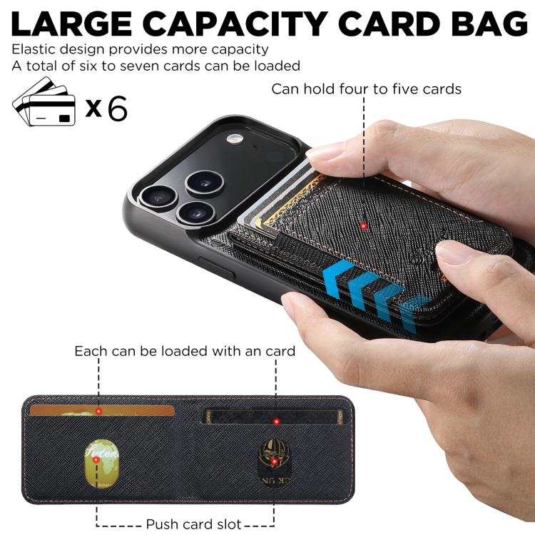 For iPhone Air Suteni H17 Cross Grain Leather MagSafe Detachable Wallet Phone Case(Black) by Suteni