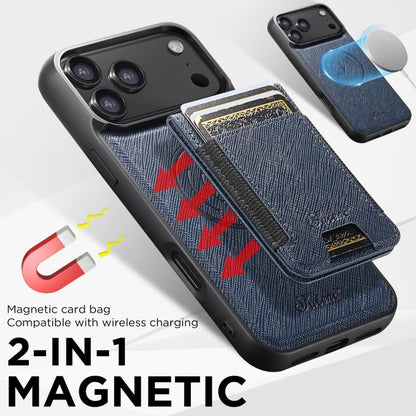 For iPhone Air Suteni H17 Cross Grain Leather MagSafe Detachable Wallet Phone Case(Blue) by Suteni