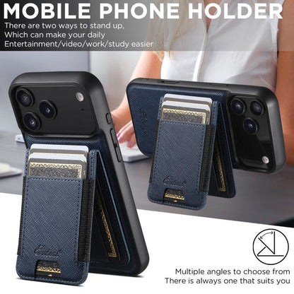 For iPhone Air Suteni H17 Cross Grain Leather MagSafe Detachable Wallet Phone Case(Blue) by Suteni