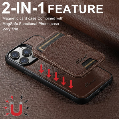 For iPhone 15 Plus Suteni H18 Cross Grain MagSafe Wallet Leather Phone Case(Brown) by Suteni