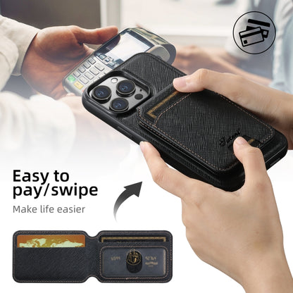 For iPhone 14 Pro Suteni H18 Cross Grain MagSafe Wallet Leather Phone Case(Black) by Suteni