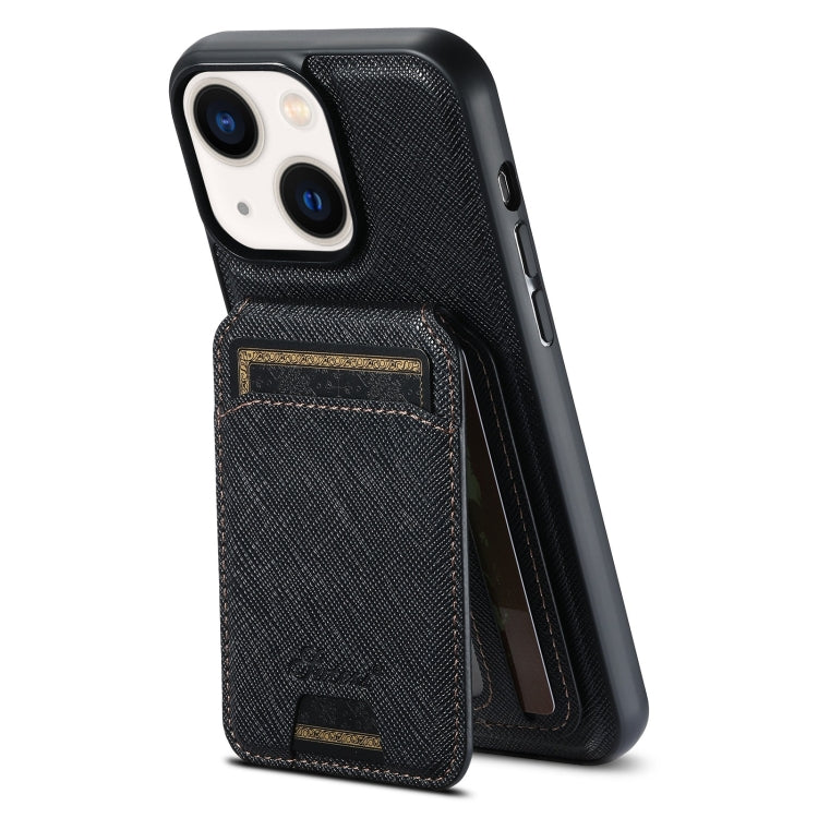 For iPhone 13 Suteni H18 Cross Grain MagSafe Wallet Leather Phone Case(Black) by Suteni
