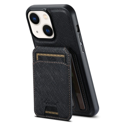 For iPhone 13 Suteni H18 Cross Grain MagSafe Wallet Leather Phone Case(Black) by Suteni