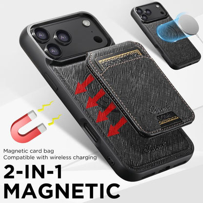 For iPhone 17 Pro Max Suteni H18 Cross Grain MagSafe Wallet Leather Phone Case(Black) by Suteni