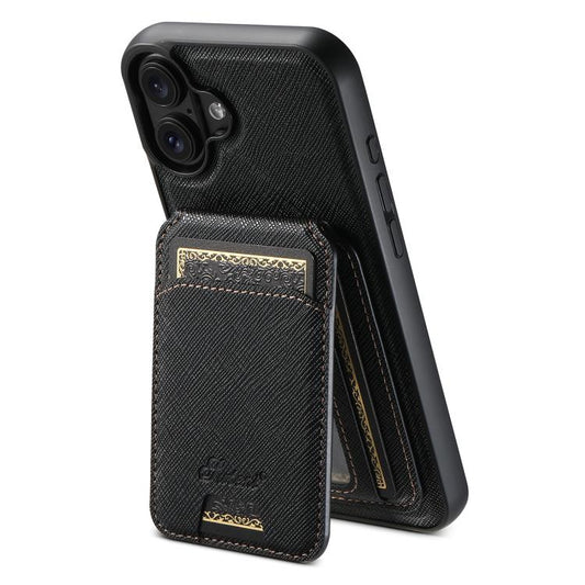 For iPhone 17 Suteni H18 Cross Grain MagSafe Wallet Leather Phone Case(Black) by Suteni