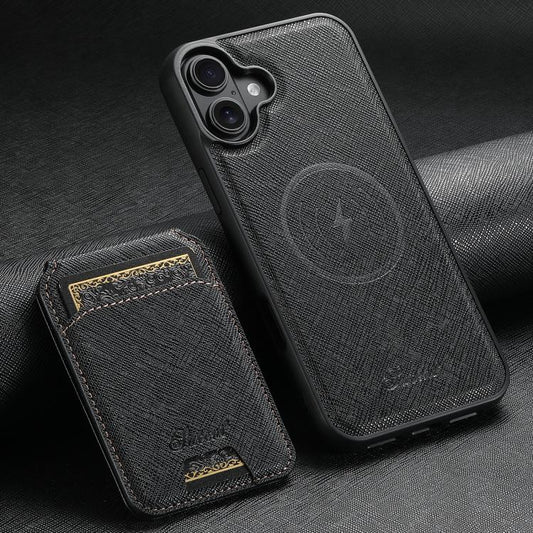 For iPhone 17 Suteni H18 Cross Grain MagSafe Wallet Leather Phone Case(Black) by Suteni