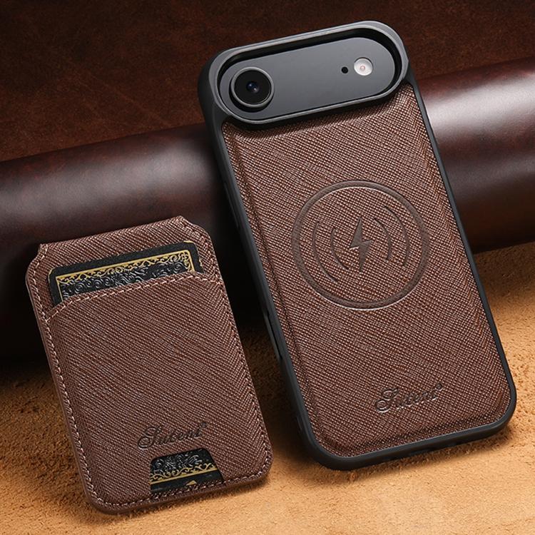 For iPhone Air Suteni H18 Cross Grain MagSafe Wallet Leather Phone Case(Brown) by Suteni