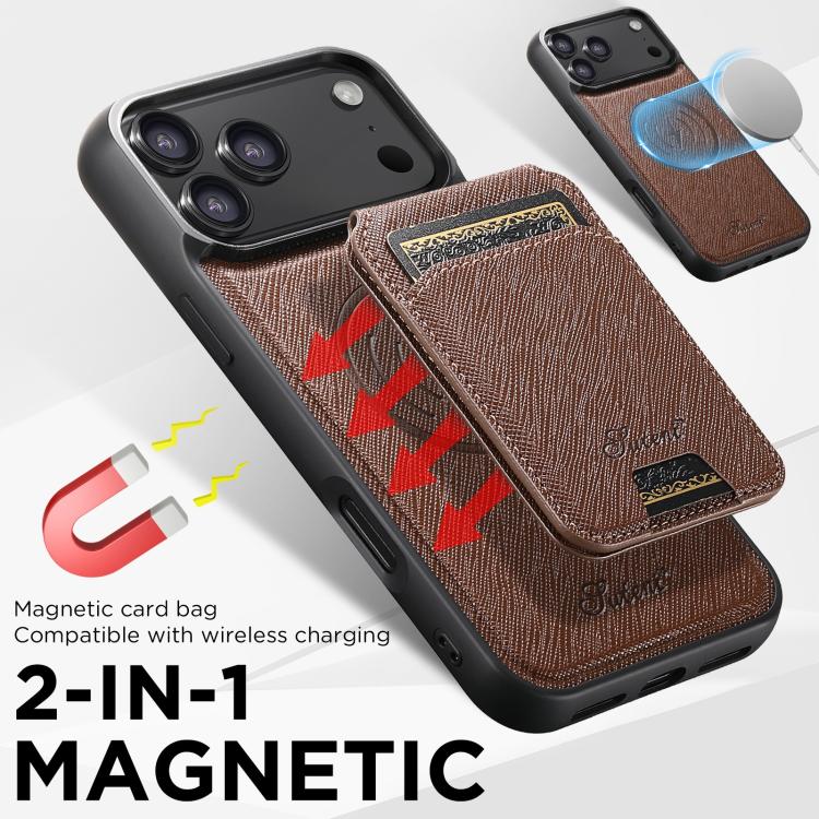 For iPhone Air Suteni H18 Cross Grain MagSafe Wallet Leather Phone Case(Brown) by Suteni