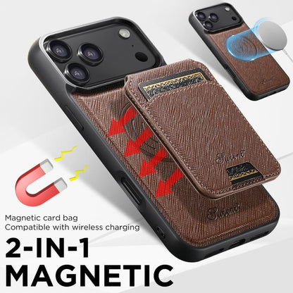 For iPhone Air Suteni H18 Cross Grain MagSafe Wallet Leather Phone Case(Brown) by Suteni
