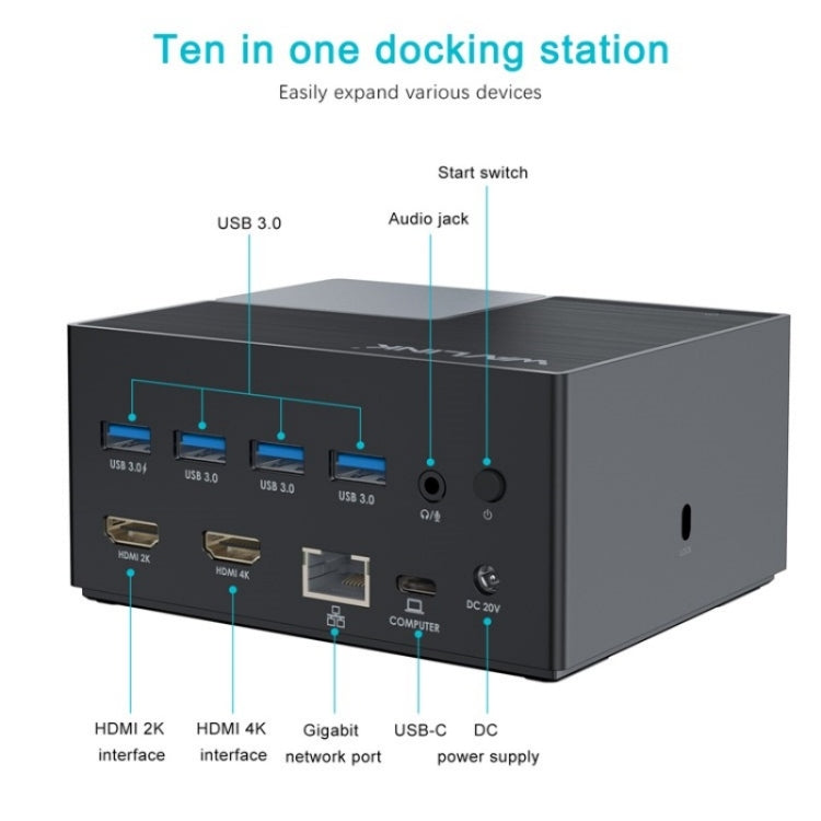 WAVLINK UG76PD2 3.5mm Audio, Gigabit Network Port Dual HD Universal Docking Station(US Plug) by WAVLINK