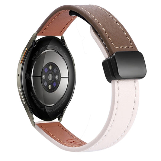For Samsung Galaxy Watch 7 40 / 44mm Slim Magnetic Buckle 20mm Microfiber Leather Watch Band(Apricot+Caramel Macchiato) by bashfashion