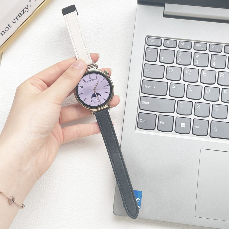 For Samsung Galaxy Watch 6 Classic 43 / 47mm Slim Magnetic Buckle 20mm Microfiber Leather Watch Band(Black+Apricot) by bashfashion