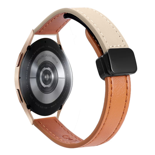 For Samsung Galaxy Watch 4 40 / 44mm Slim Magnetic Buckle 20mm Microfiber Leather Watch Band(Aimaorange+Cream Apricot) by bashfashion