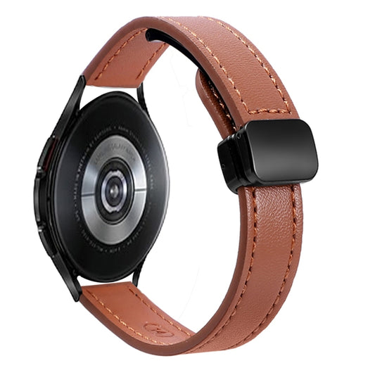 For Samsung Galaxy Watch 4 Classic 42 / 46mm Slim Magnetic Buckle 20mm Microfiber Leather Watch Band(Mocha Brown) by bashfashion