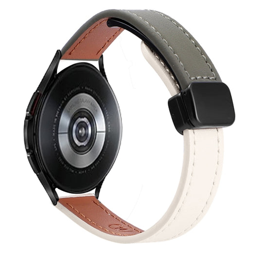 For Samsung Galaxy Watch 4 Classic 42 / 46mm Slim Magnetic Buckle 20mm Microfiber Leather Watch Band(Apricot+Avocado Green) by bashfashion