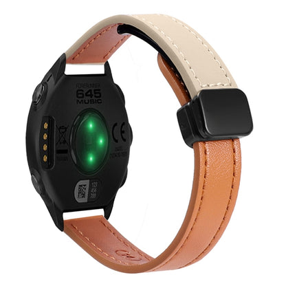 For Garmin Forerunner 645 Music Slim Magnetic Buckle 20mm Microfiber Leather Watch Band(Aimaorange+Cream Apricot) by bashfashion